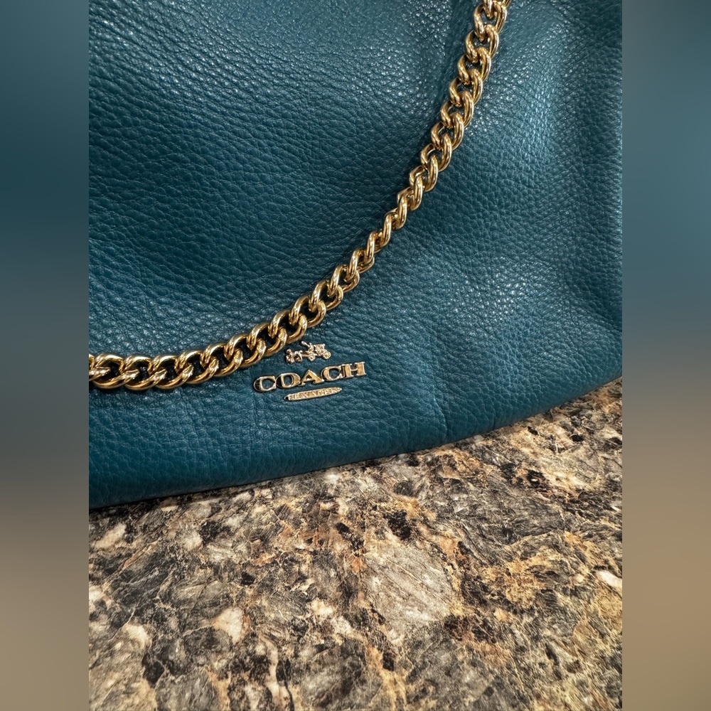 Coach Teal Pebbled Leather Shoulder Bag